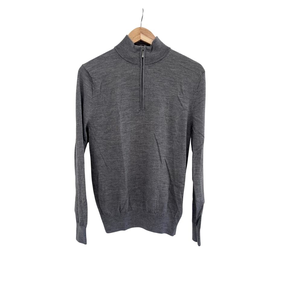 Brooks Brothers Mens Small Merino Wool 1/4 Zip Sweater Quiet Luxury Gray